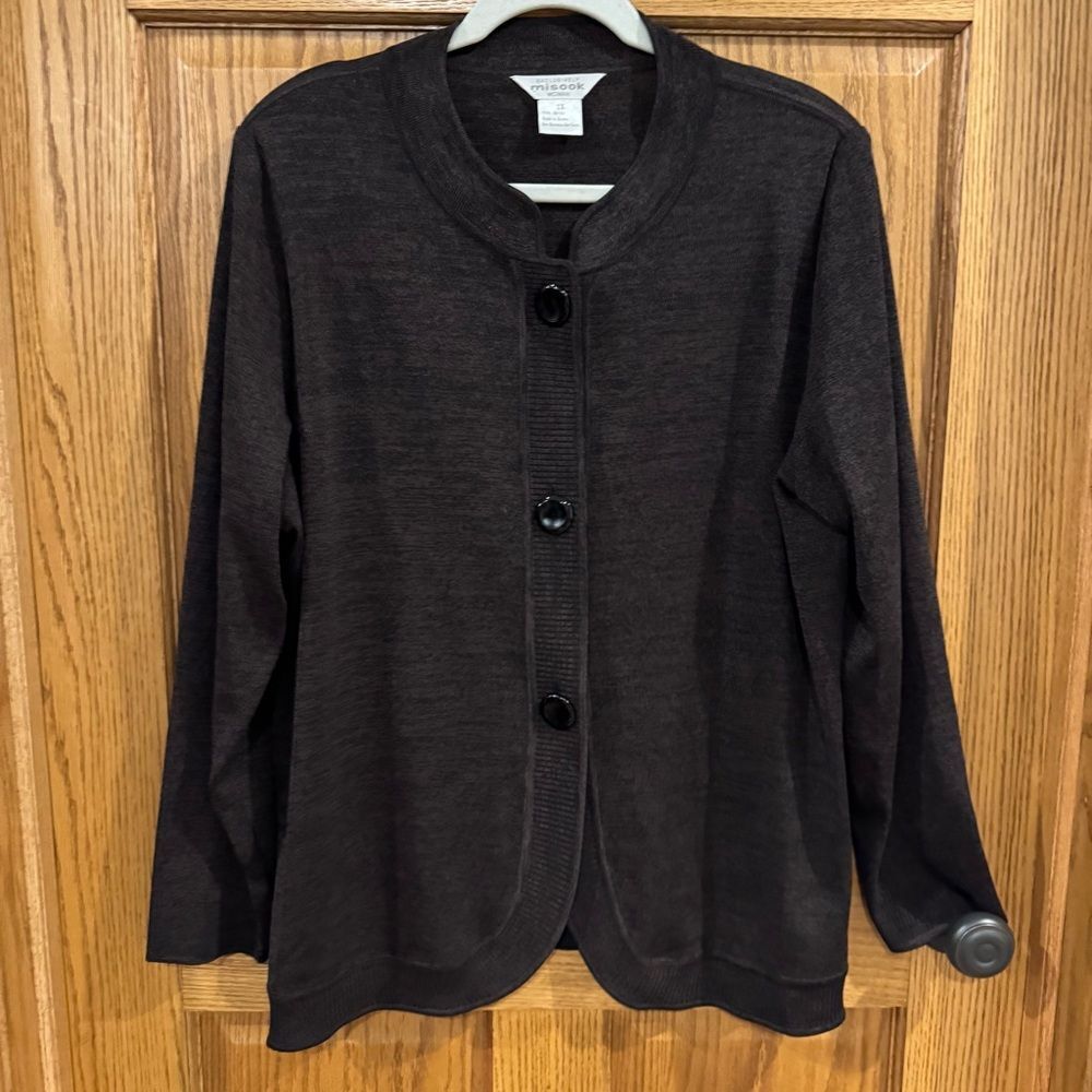 Misook Brown Knit Cardigan Jacket 1X Quiet Luxury Classic Layering Staple